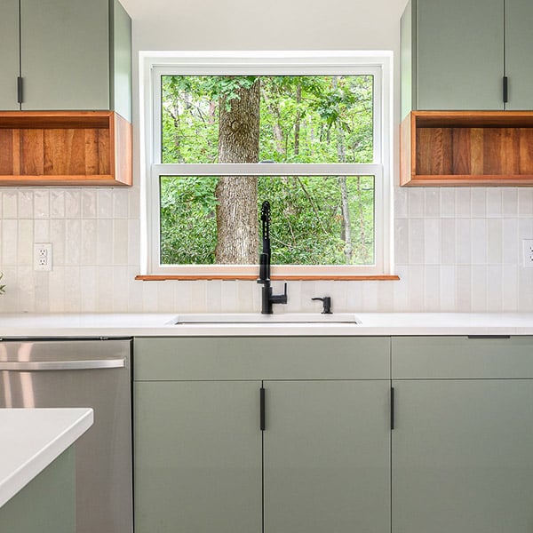 Kitchen with frameless cabinets
